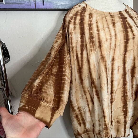 Terra and Sky three quarter sleeve brown and cream textured top size 3X - Picture 4 of 8